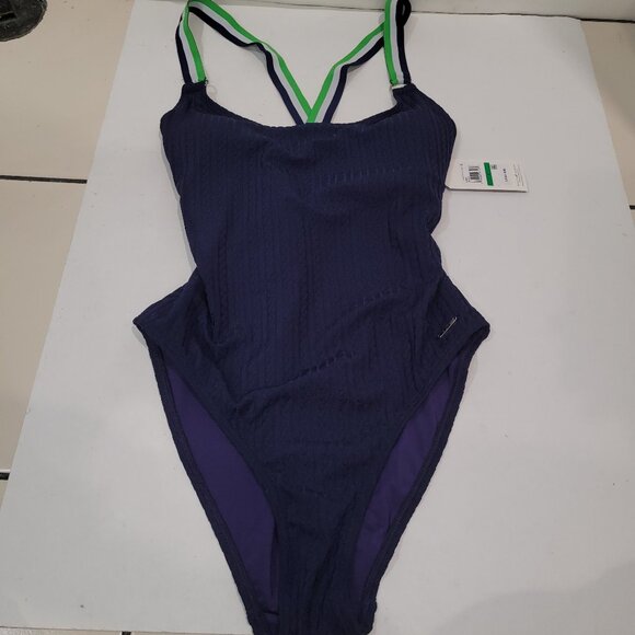 Nautica knit cross-back one-piece swimsuit bathing suit New w/ tags Blue - Picture 1 of 8